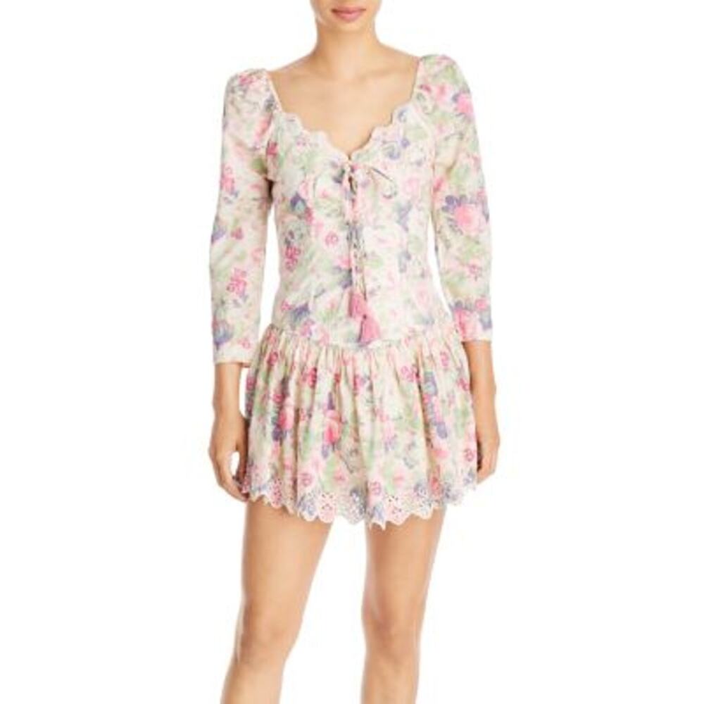 Love Shack Fancy Ladies Floral Print 3/4 Sleeve "Deeba" Mini Dress, Size 8, NWT!